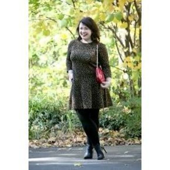 Ann Taylor Loft Size S Animal Print Drop Waist Mini Dress Brown Black Spot Flare - Picture 6 of 16